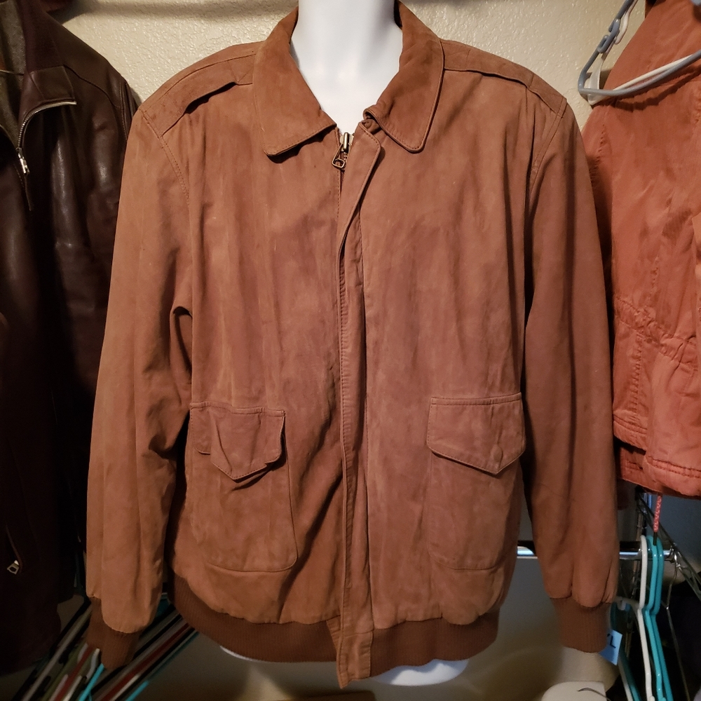 Stefano Basics Brown Leather Bomber Vintage Made in Korea Mens Suede XL